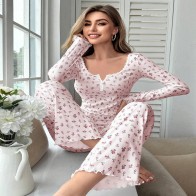 Women’s Floral Print Pajama Set – Long Sleeve Soft Sleepwear & Loungewear